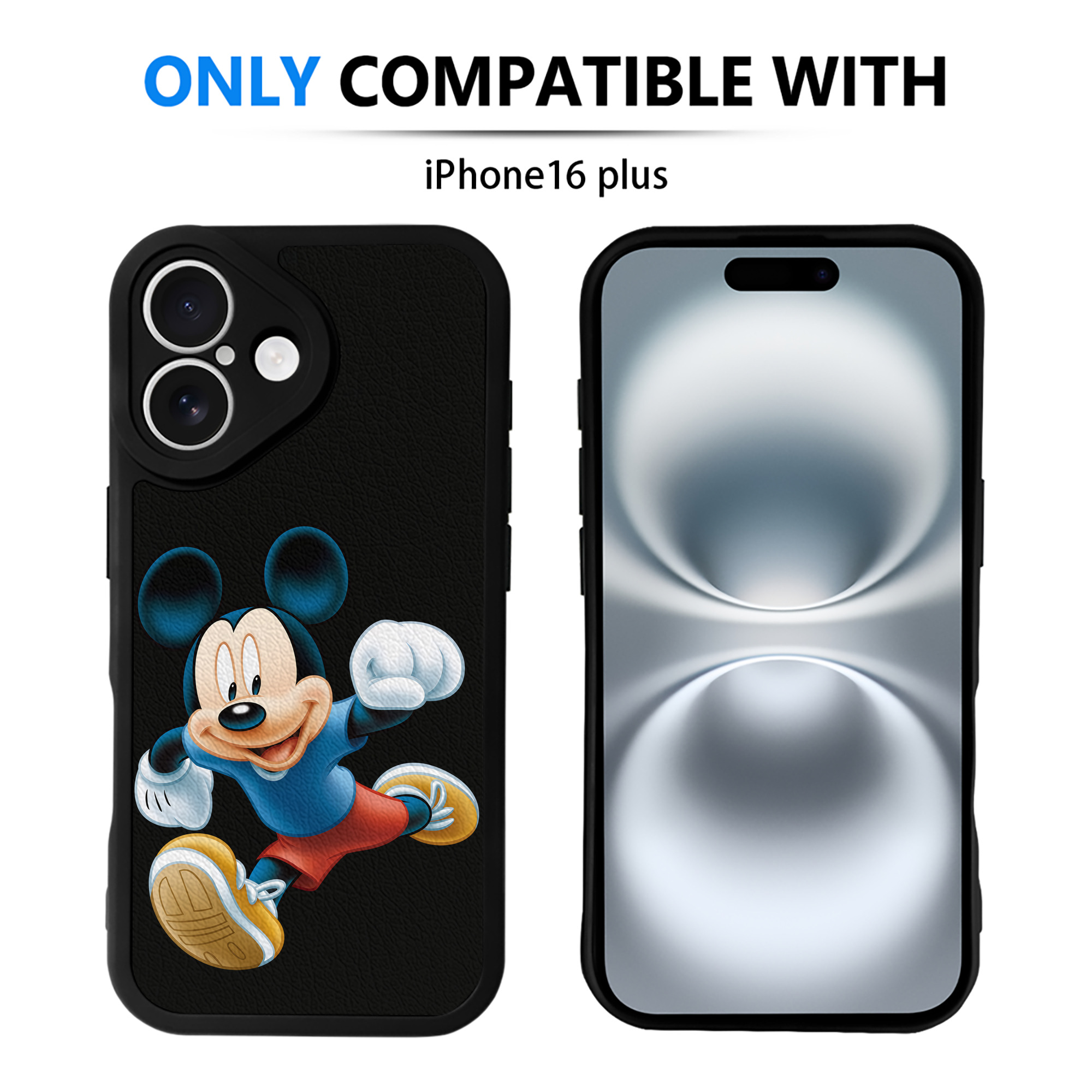 （画像用） ミッキーマウス Mickey Mouse 【iPhone 16シリーズ対応】シリコンスマホケース（レザー調） 材質：シリコン